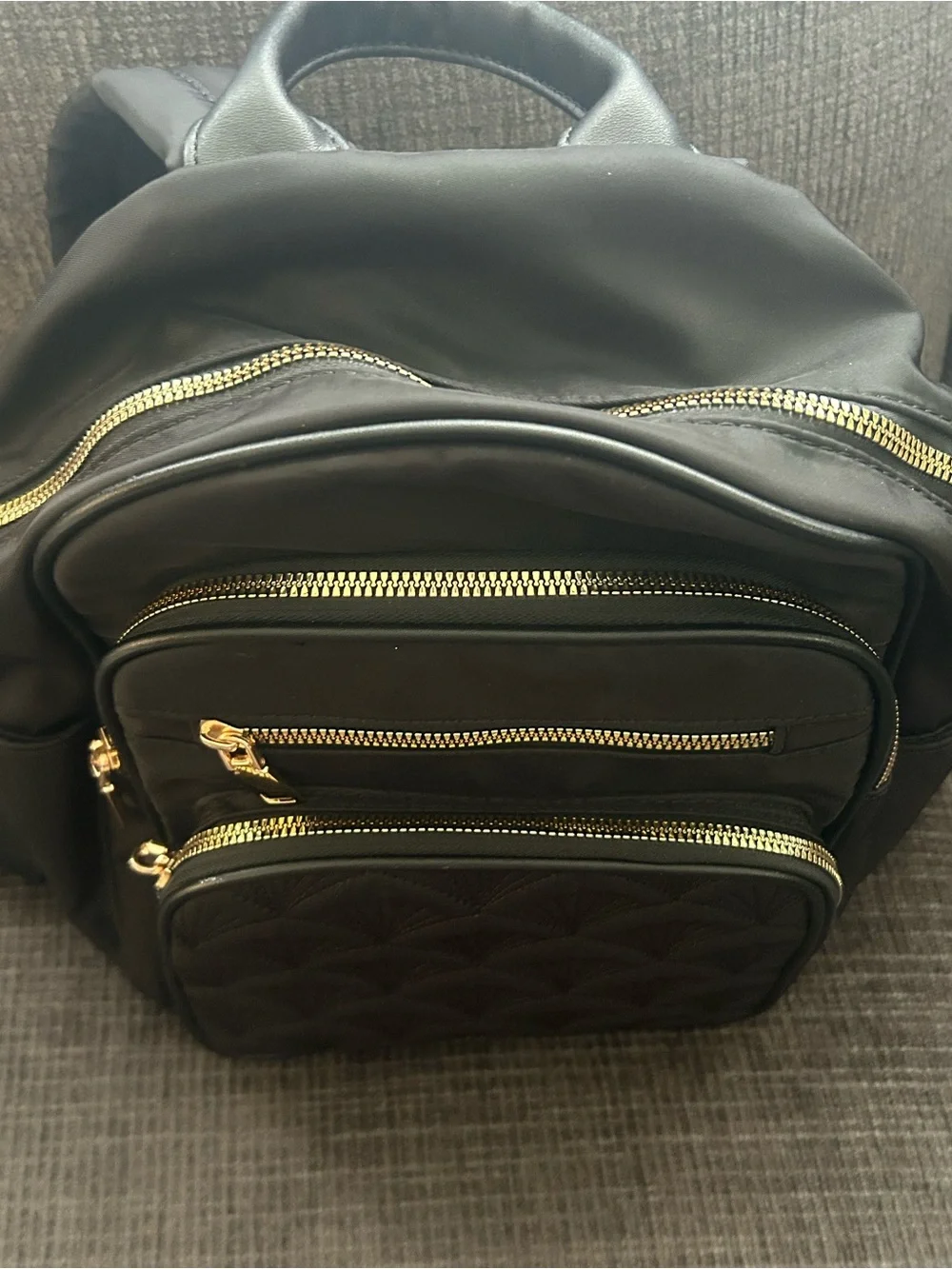 Black Quilted Front Pocket Backpack - Unbranded
